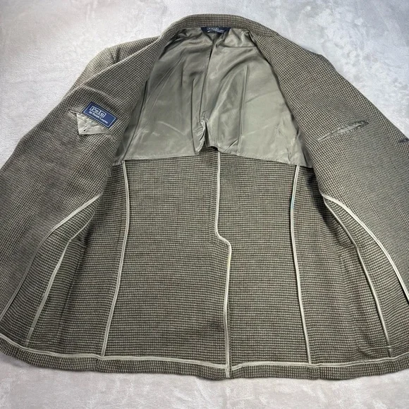 Vintage Polo Ralph Lauren Blazer Men Sz 40L Wool Tweed Brown Herringbone Preppy